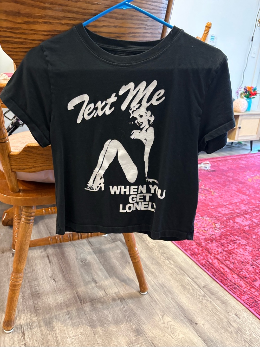 LONELY GHOST Black 'Text Me' Graphic Crop Tee
